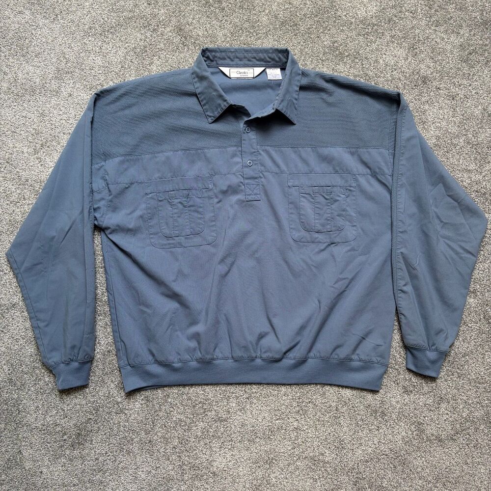 80s Vintage CLASSICS by Palmland Blue Soft Long Sleeve Polo Shirt Size X-Large